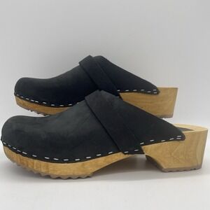 Vollsjo Swedish Design Womens 39 (US 9) Clogs Black Suede Leather Wooden Slides